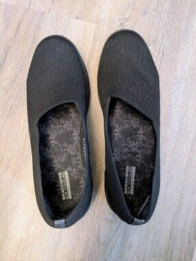 Skechers Air Cooled Black Slip-On Knit Comfort Flats